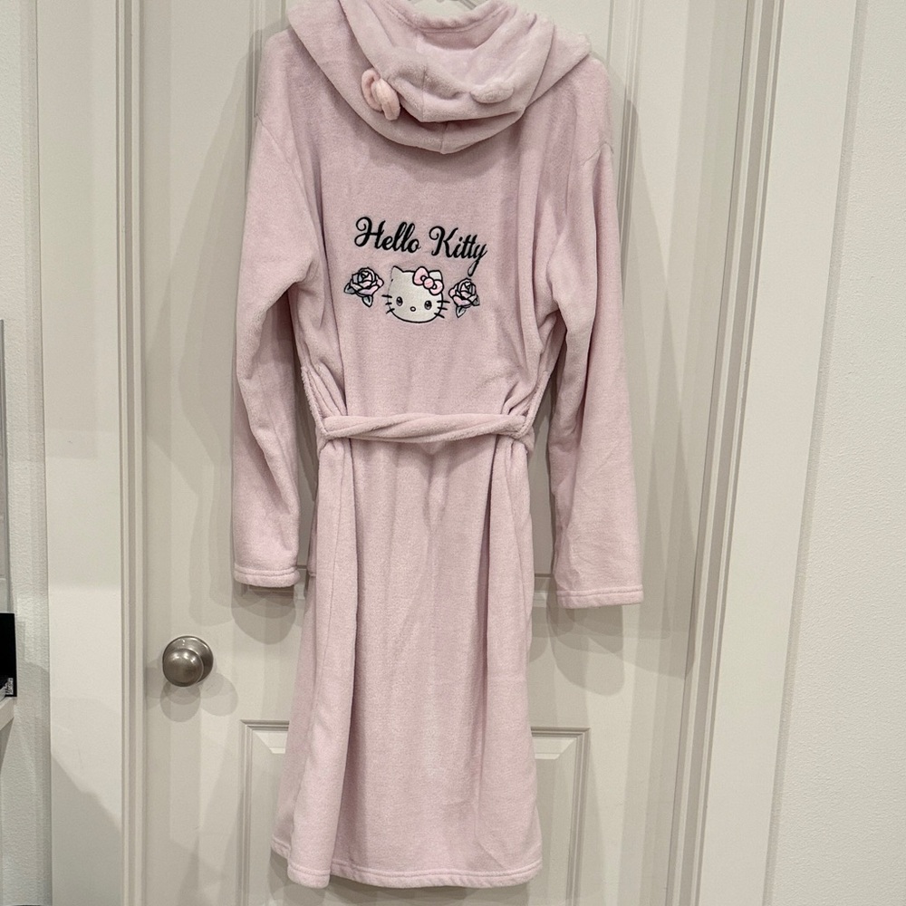 Forever 21 Hello Kitty Light Pink Hooded Robe with Embroidered Back
